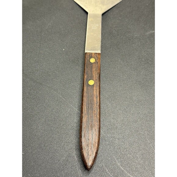 Vintage Slotted Serving Fork Spatula Wooden Handle Stainless 10" Japan *RARE* - Picture 4 of 7